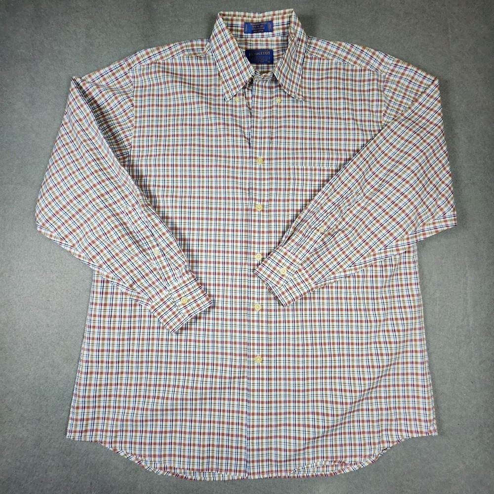 Pendleton Button Down  Shirt Men L Preppy Plaid Broadway Cloth Long Sleeve